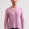 Manner CASH-MERE.CH | Grobgestrickter Recycelter Kaschmir V-Ausschnitt Pullover Rosa