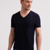 Manner CASH-MERE.CH | Kaschmir T-Shirt Mit V-Ausschnitt Marine Blau