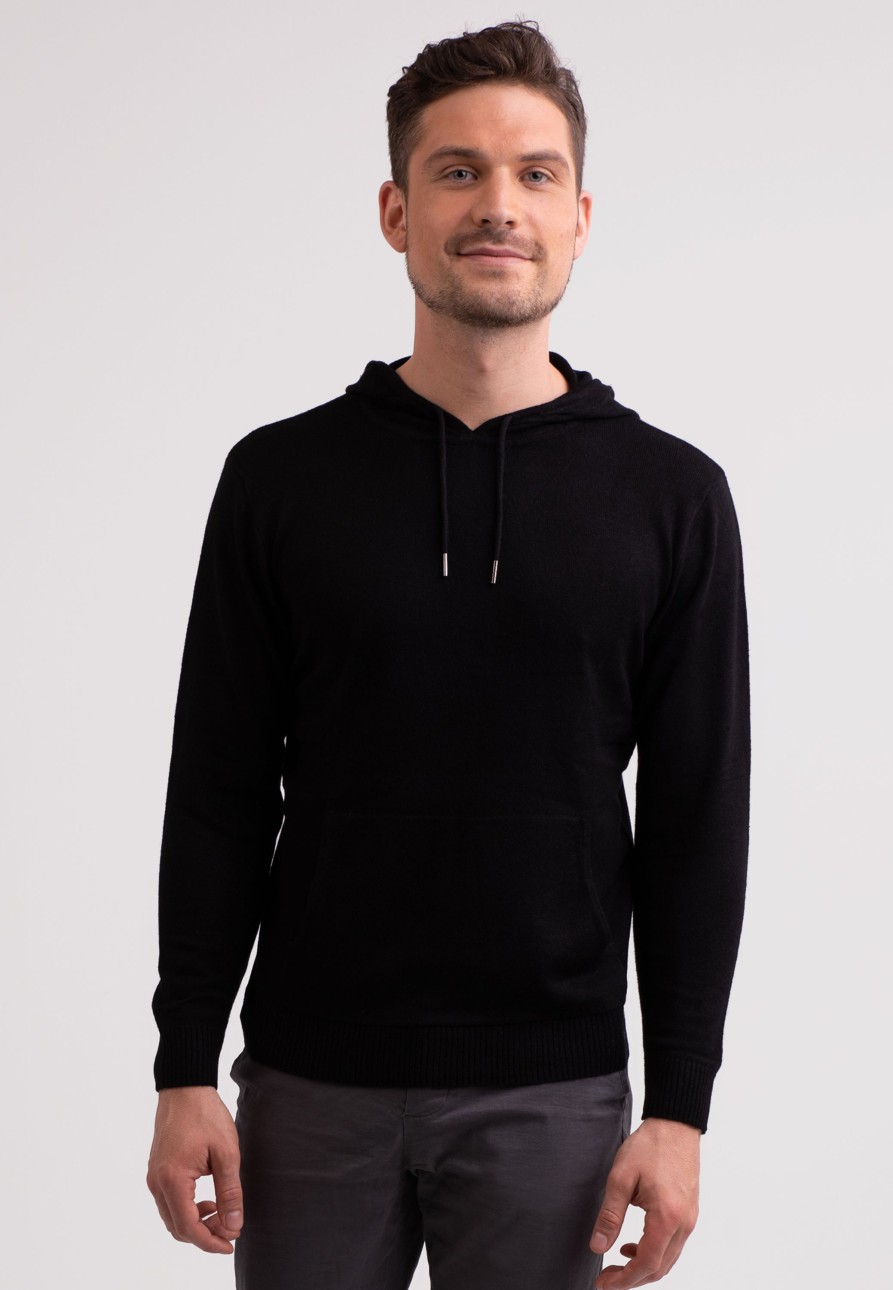 Manner CASH-MERE.CH | Seide Kaschmir Kapuzenpullover Hoodie Schwarz