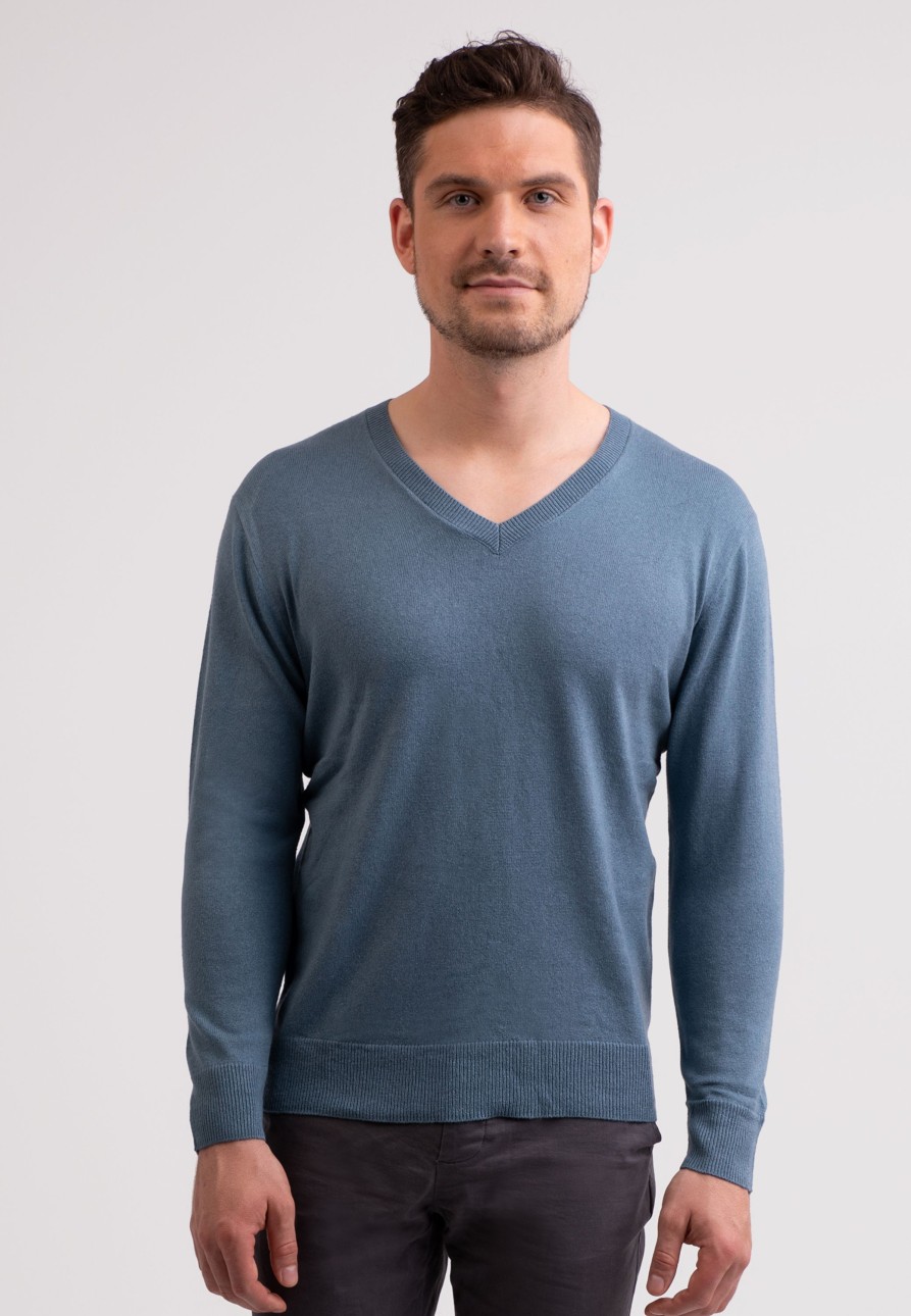 Manner CASH-MERE.CH | Seide Kaschmir V-Ausschnitt Pullover Seehaus Grun