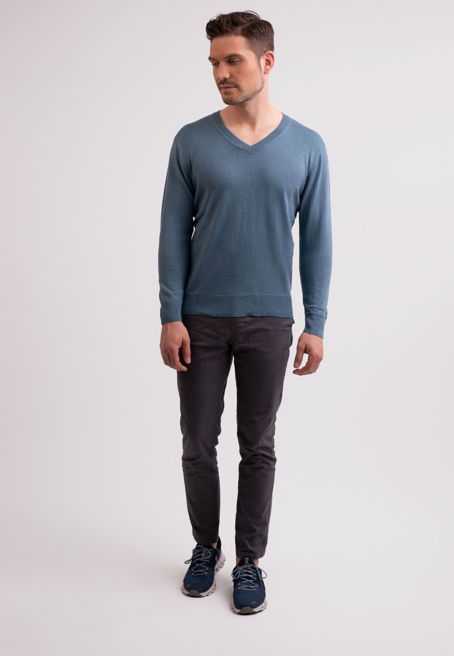 Manner CASH-MERE.CH | Seide Kaschmir V-Ausschnitt Pullover Seehaus Grun