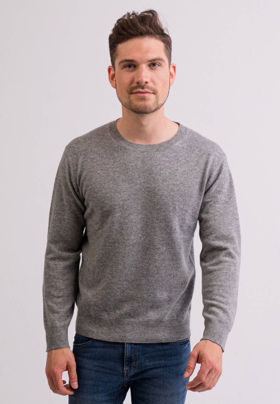 Manner CASH-MERE.CH | Kaschmir Rundhals Pullover Grau