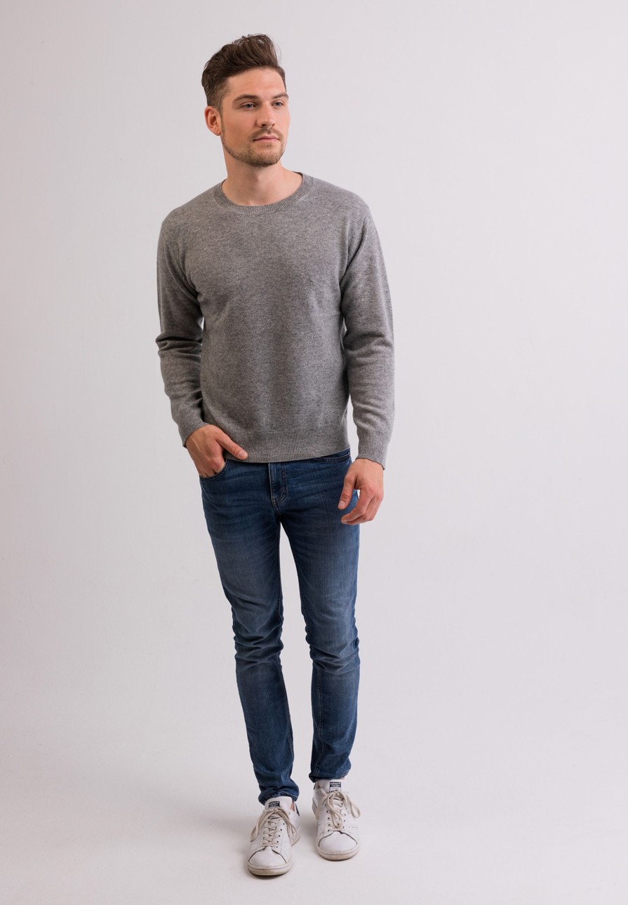 Manner CASH-MERE.CH | Kaschmir Rundhals Pullover Grau