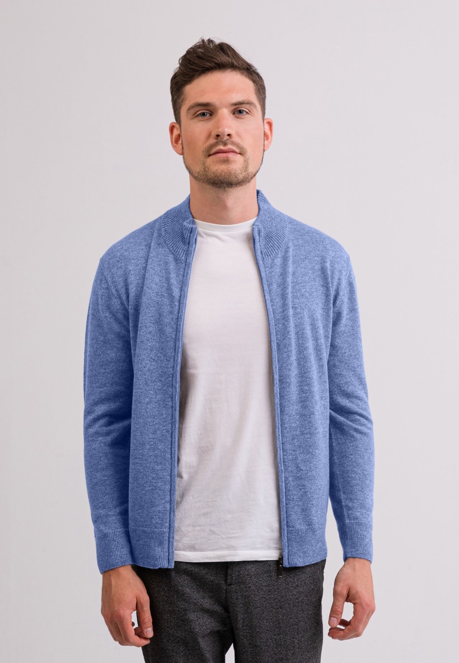 Manner CASH-MERE.CH | Kaschmir Strickjacke Cardigan Azurblau