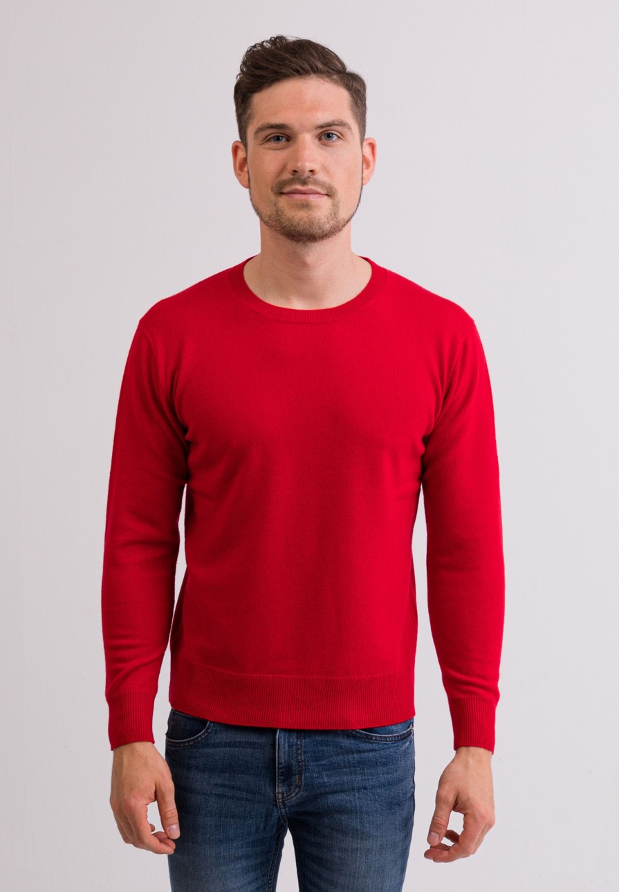 Manner CASH-MERE.CH | Kaschmir Rundhals Pullover Rot