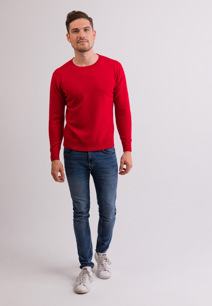 Manner CASH-MERE.CH | Kaschmir Rundhals Pullover Rot