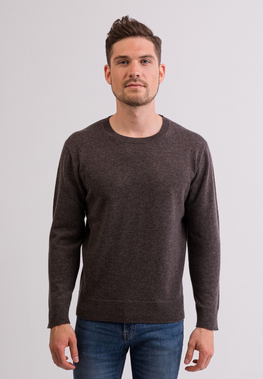 Manner CASH-MERE.CH | Kaschmir Rundhals Pullover Taupe Melange