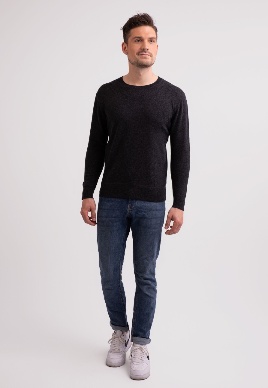 Manner CASH-MERE.CH | Kaschmir Rundhals Pullover Dunkel Anthrazit