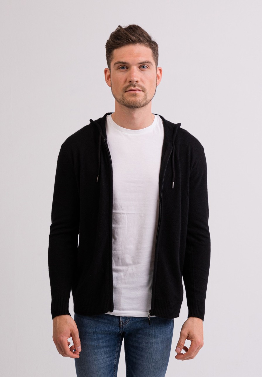 Manner CASH-MERE.CH | Kaschmir Kapuzenpullover Hoodie Schwarz