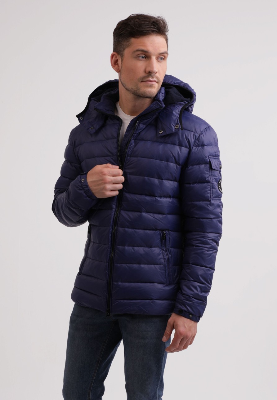 Manner CASH-MERE.CH | Daunenjacke Mit Kapuze Und Kaschmirfutter Navy