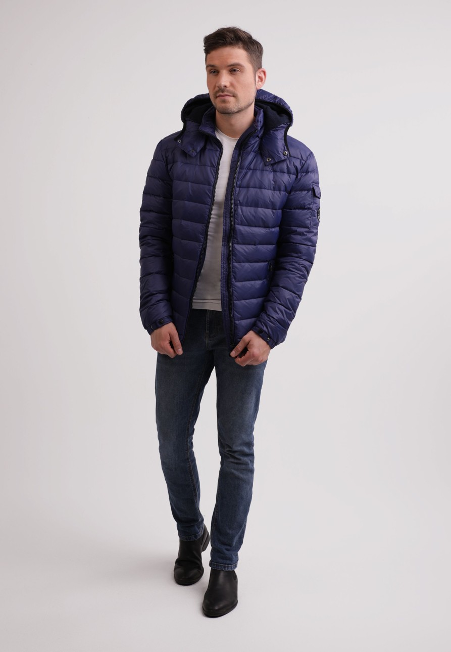 Manner CASH-MERE.CH | Daunenjacke Mit Kapuze Und Kaschmirfutter Navy