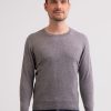 Manner CASH-MERE.CH | Recycelter Kaschmir Rundhals Pullover Mittel Grau Melange