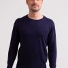 Manner CASH-MERE.CH | Seide Kaschmir Rundhals Pullover Marine Blau