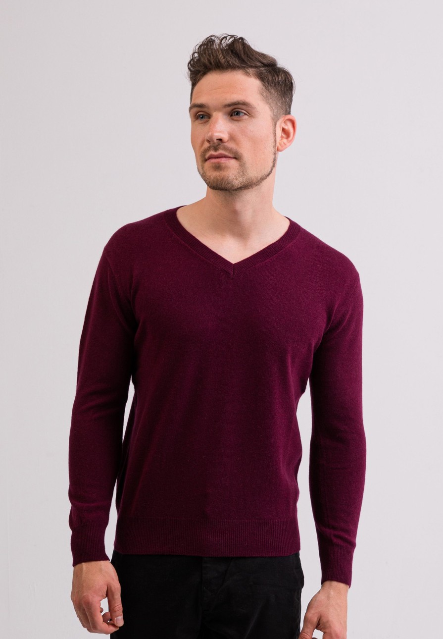 Manner CASH-MERE.CH | Kaschmir V-Ausschnitt Pullover Cranberry Rot