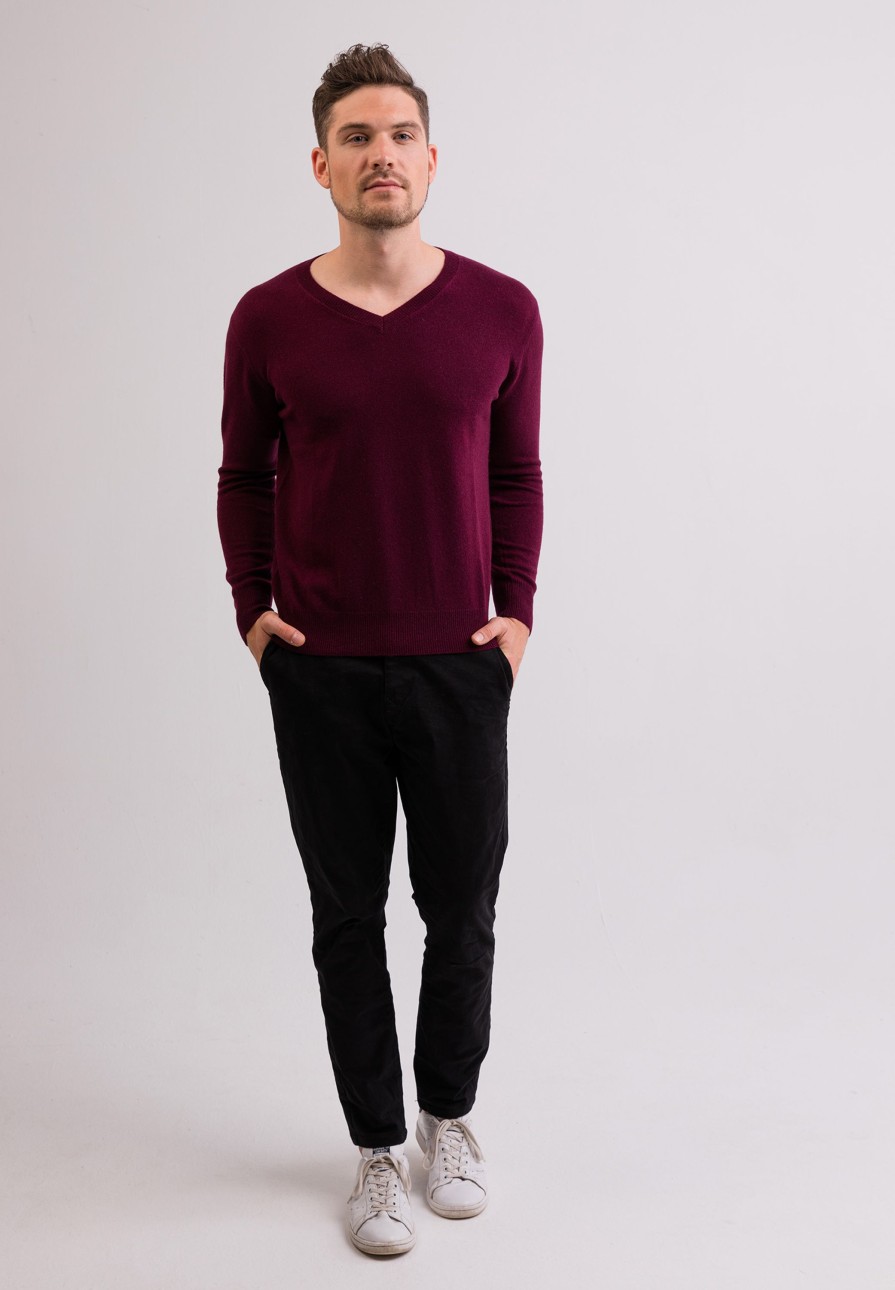 Manner CASH-MERE.CH | Kaschmir V-Ausschnitt Pullover Cranberry Rot