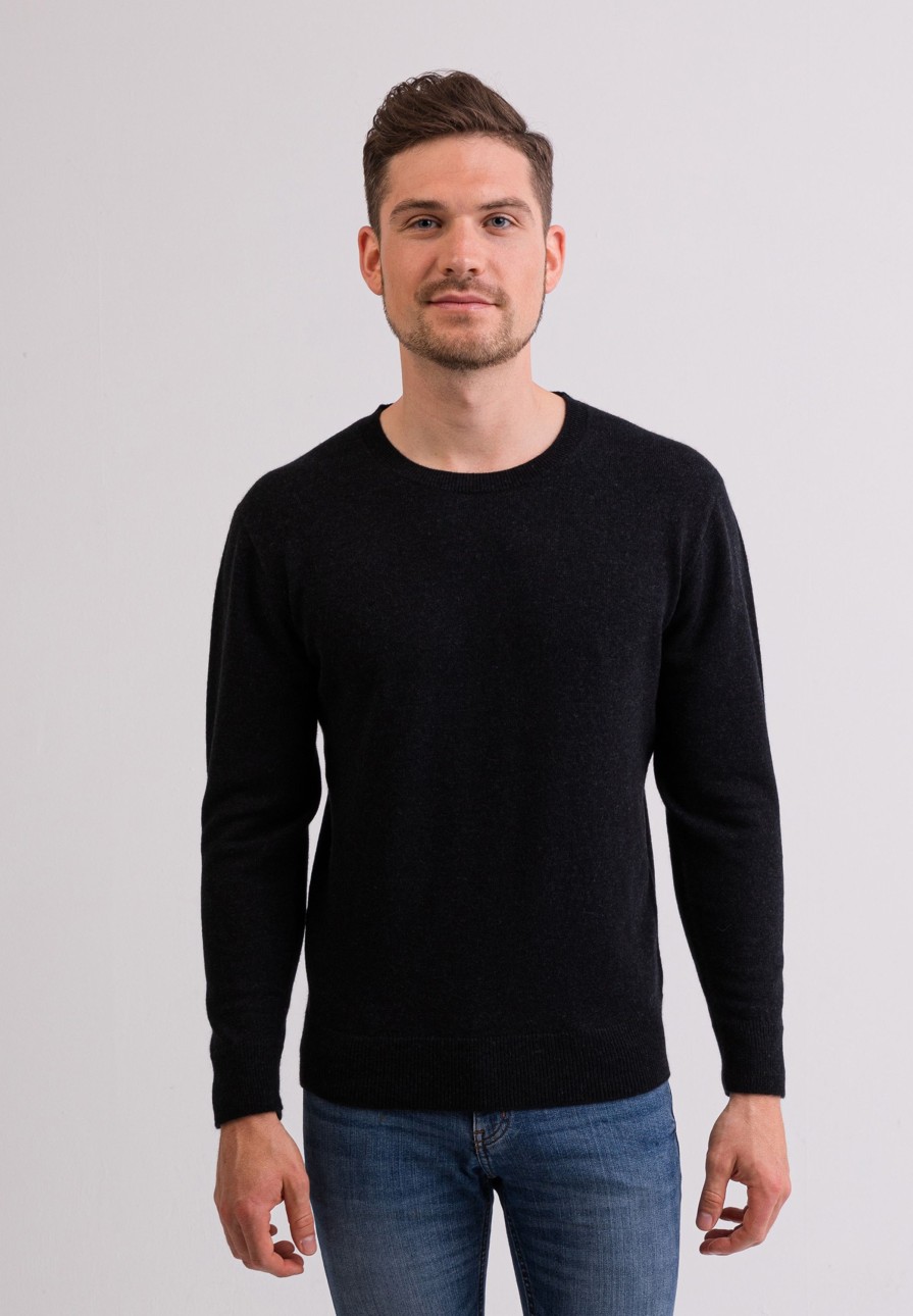 Manner CASH-MERE.CH | Kaschmir Rundhals Pullover Holzkohle