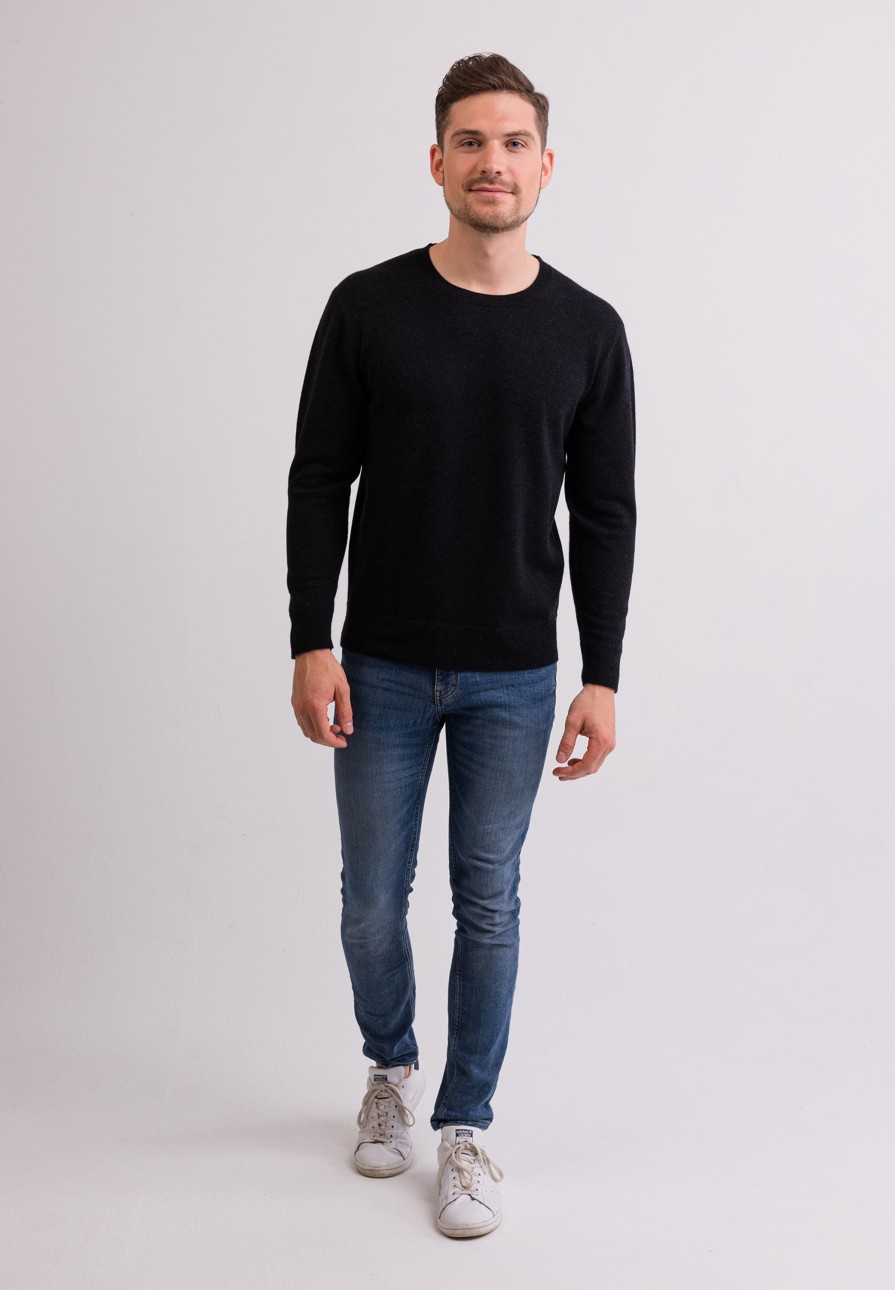 Manner CASH-MERE.CH | Kaschmir Rundhals Pullover Holzkohle