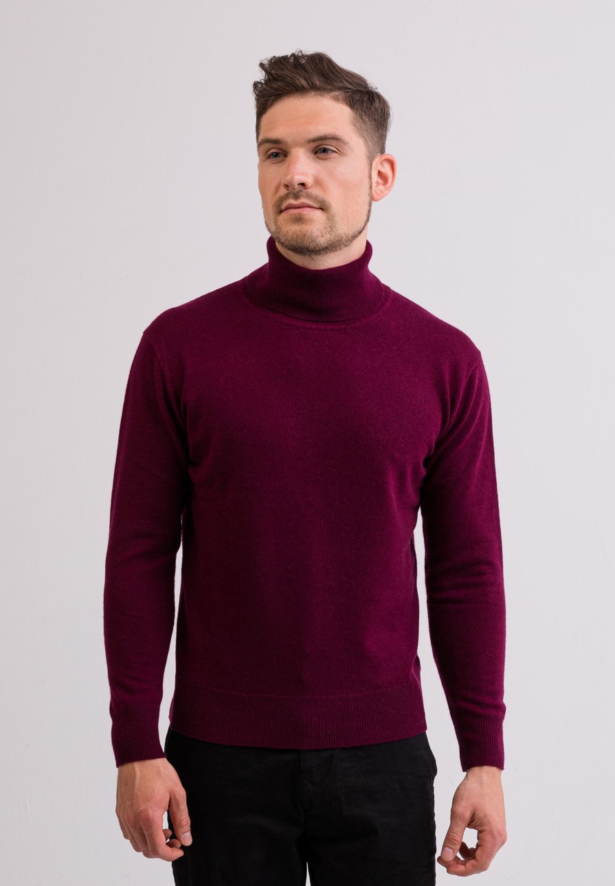 Manner CASH-MERE.CH | Kaschmir Rollkragen Pullover Cranberry Rot