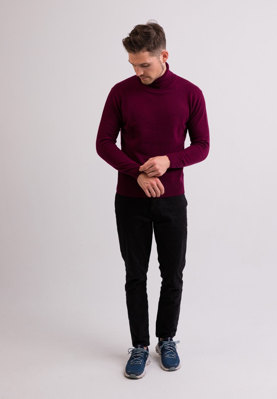 Manner CASH-MERE.CH | Kaschmir Rollkragen Pullover Cranberry Rot