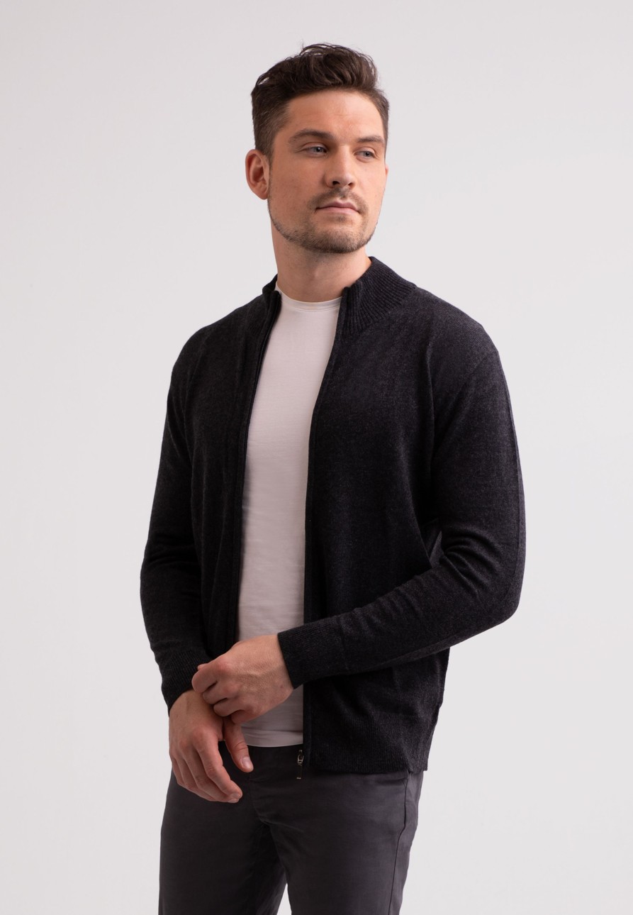 Manner CASH-MERE.CH | Kaschmir Strickjacke Cardigan Dunkel Anthrazit