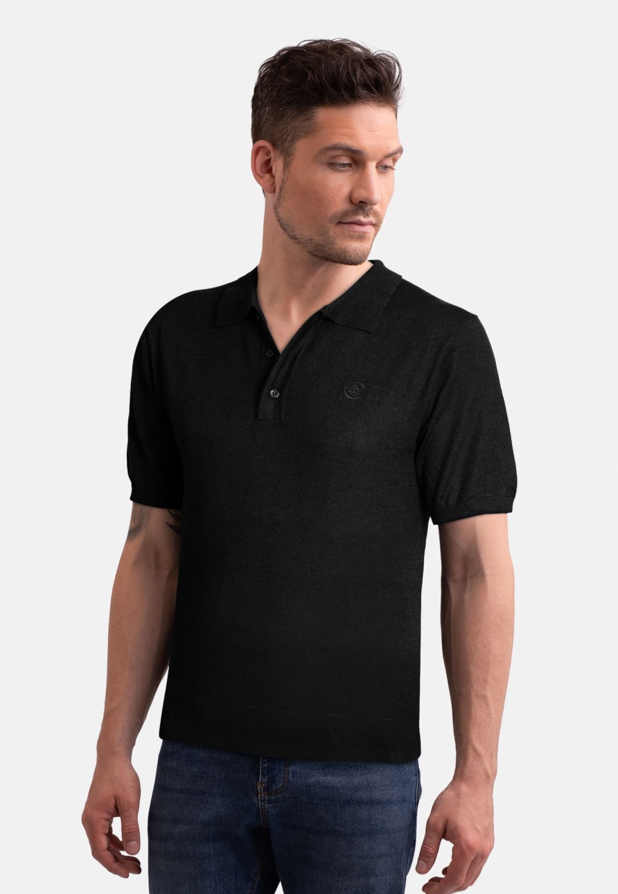 Manner CASH-MERE.CH | Kaschmir Poloshirt Kurzarm Schwarz