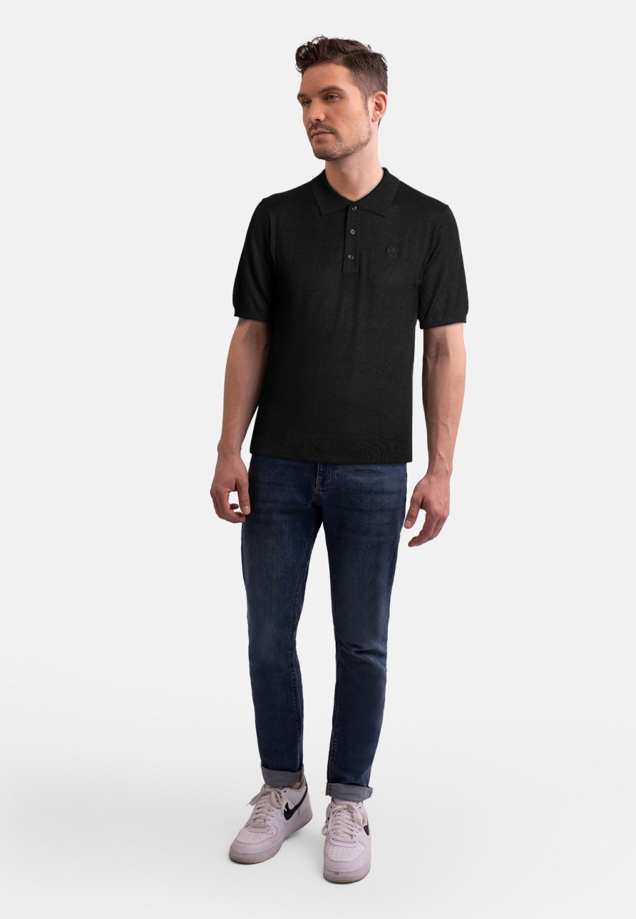 Manner CASH-MERE.CH | Kaschmir Poloshirt Kurzarm Schwarz