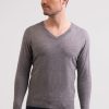 Manner CASH-MERE.CH | Recycelter Kaschmir V-Ausschnitt Pullover Mittel Grau Melange