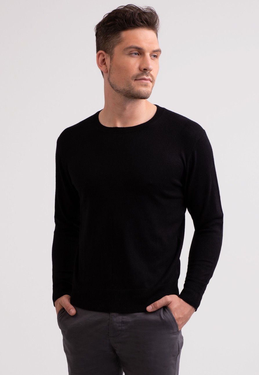 Manner CASH-MERE.CH | Seide Kaschmir Rundhals Pullover Schwarz