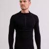 Manner CASH-MERE.CH | High Performance Kaschmir Sportwasche Langarm-Shirt Mit Stehkragen Und Half-Zip Schwarz