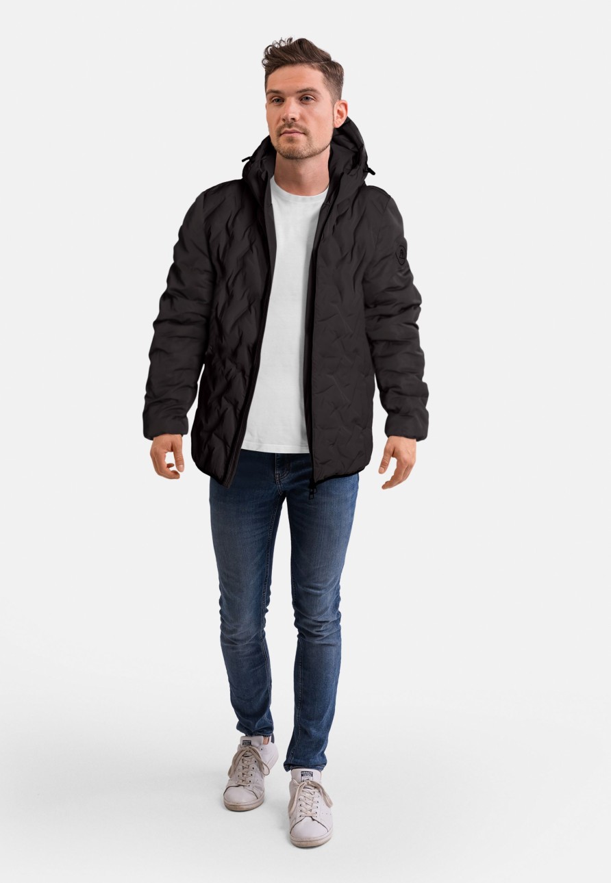 Manner CASH-MERE.CH | Padded Jacket Mit Kapuze Schwarz