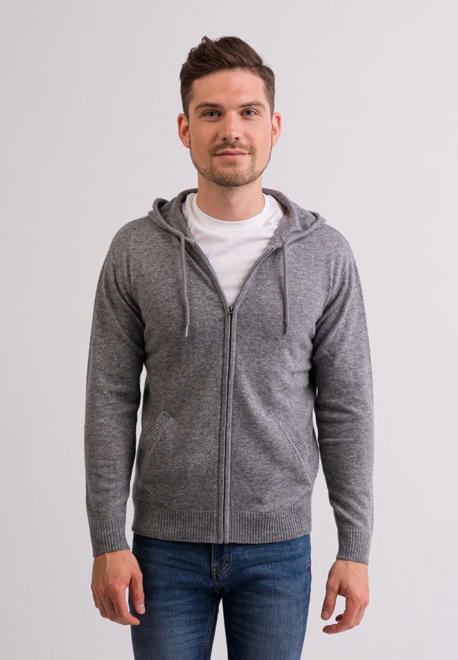 Manner CASH-MERE.CH | Kaschmir Kapuzenpullover Hoodie Grau