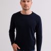 Manner CASH-MERE.CH | Kaschmir Rundhals Pullover Marine Blau