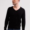 Manner CASH-MERE.CH | Recycelter Kaschmir V-Ausschnitt Pullover Schwarz