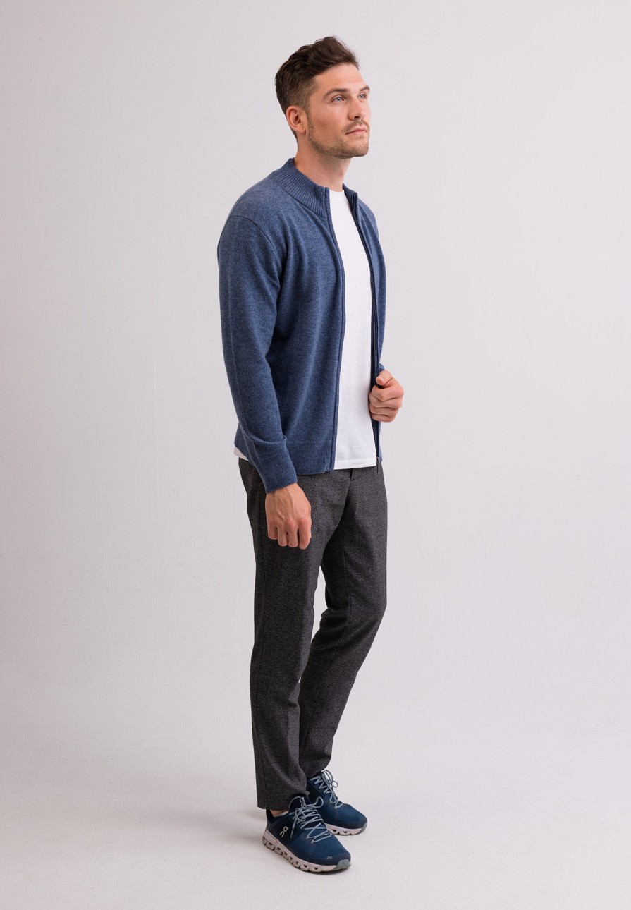 Manner CASH-MERE.CH | Kaschmir Strickjacke Cardigan Jeans Blau