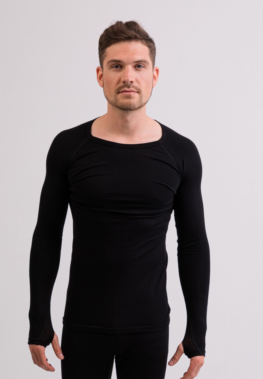 Manner CASH-MERE.CH | High Performance Kaschmir Sportwasche Langarm-Shirt Schwarz