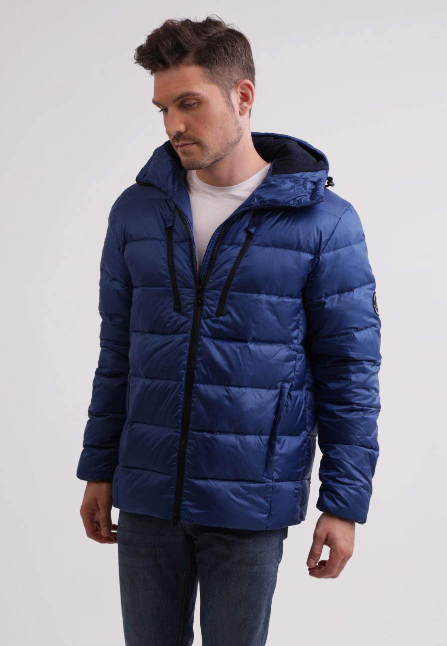 Manner CASH-MERE.CH | Daunenjacke Extreme Mit Kapuze Und Kaschmirfutter Blau