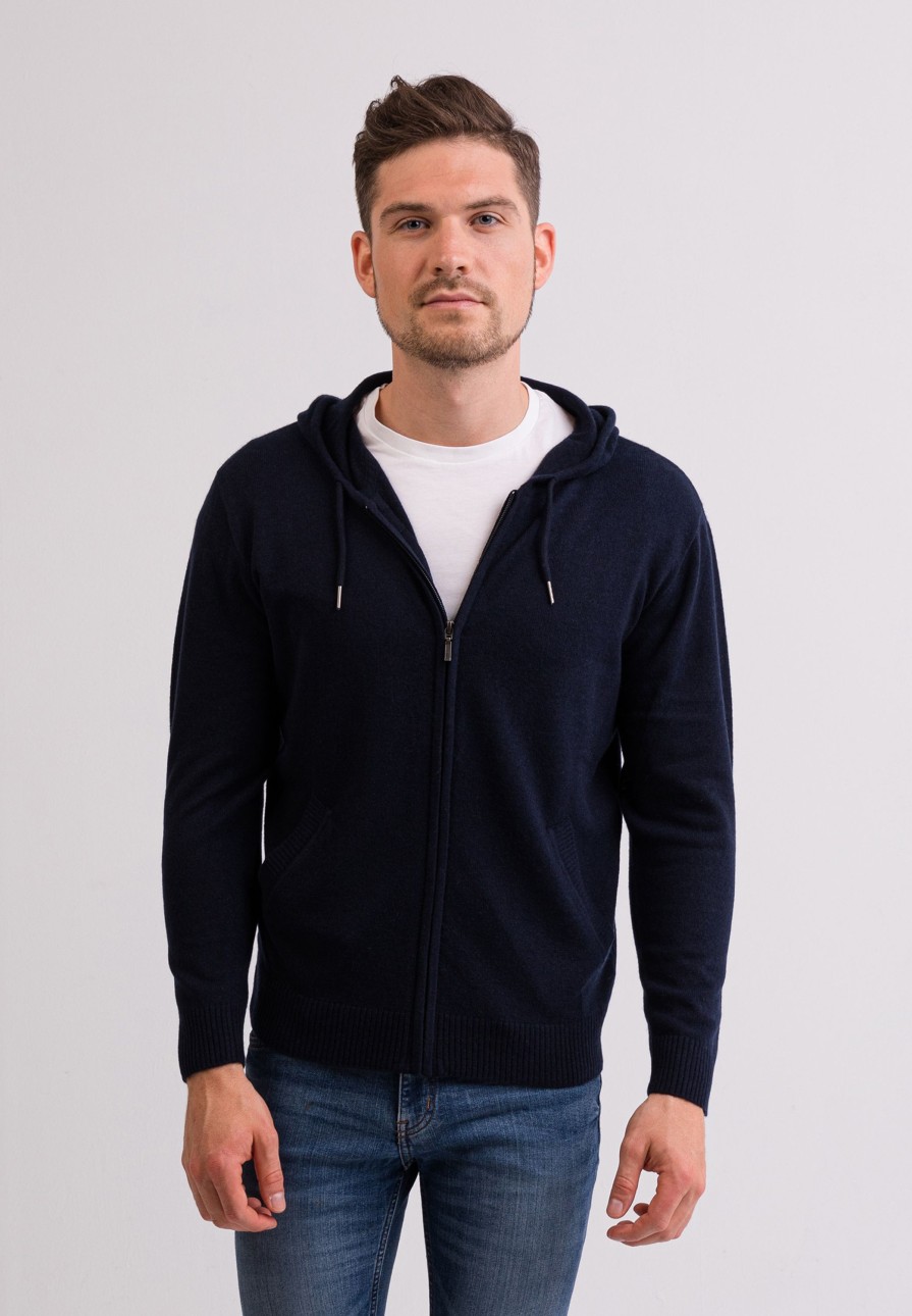 Manner CASH-MERE.CH | Kaschmir Kapuzenpullover Hoodie Marine Blau