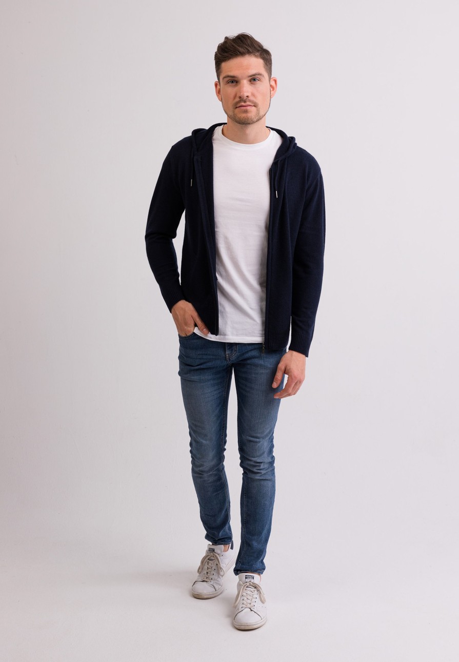 Manner CASH-MERE.CH | Kaschmir Kapuzenpullover Hoodie Marine Blau