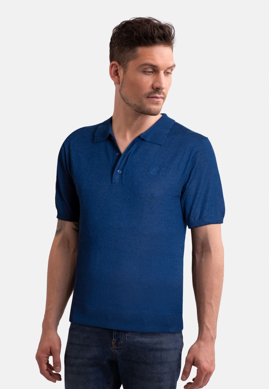 Manner CASH-MERE.CH | Kaschmir Poloshirt Kurzarm Marine Blau