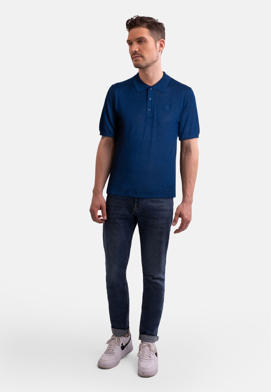 Manner CASH-MERE.CH | Kaschmir Poloshirt Kurzarm Marine Blau