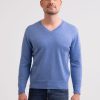 Manner CASH-MERE.CH | Kaschmir V-Ausschnitt Pullover Azurblau