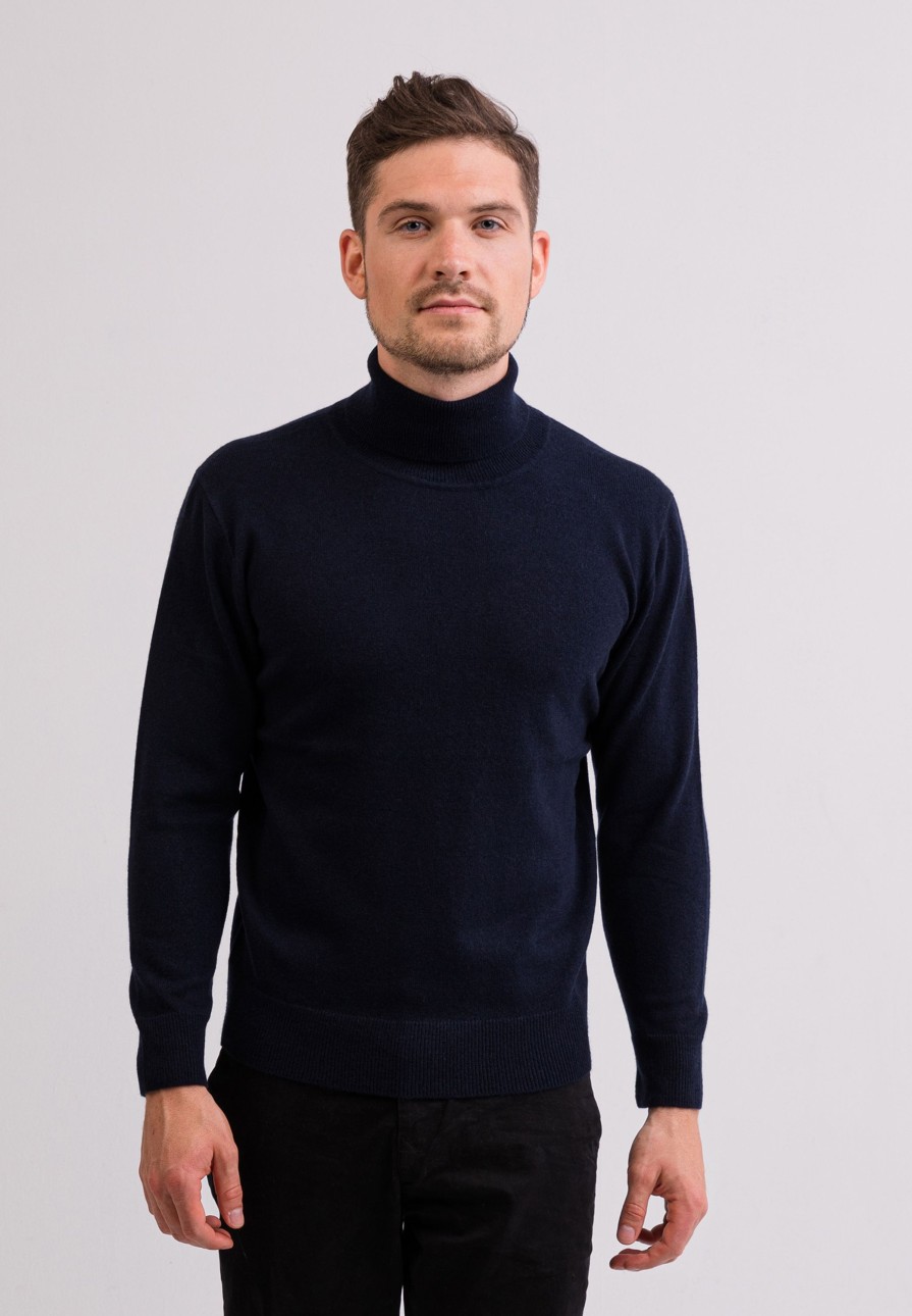 Manner CASH-MERE.CH | Kaschmir Rollkragen Pullover Marine Blau