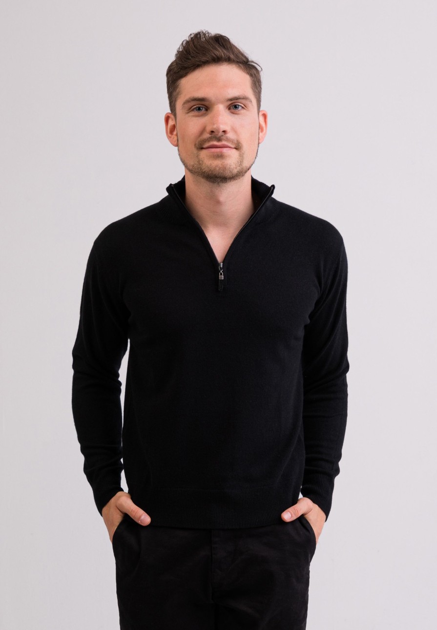 Manner CASH-MERE.CH | Kaschmir Stehkragen Pullover Schwarz