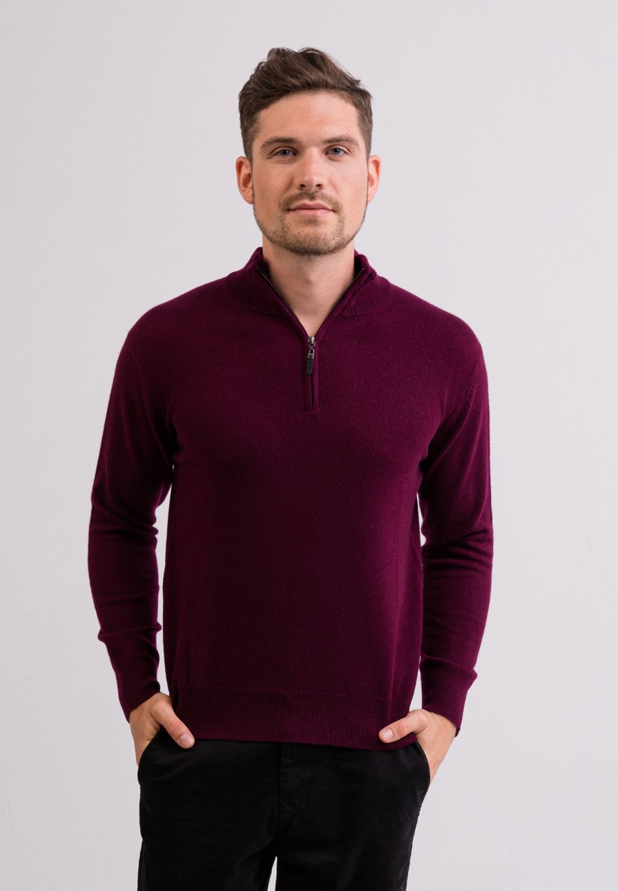 Manner CASH-MERE.CH | Kaschmir Stehkragen Pullover Cranberry Rot