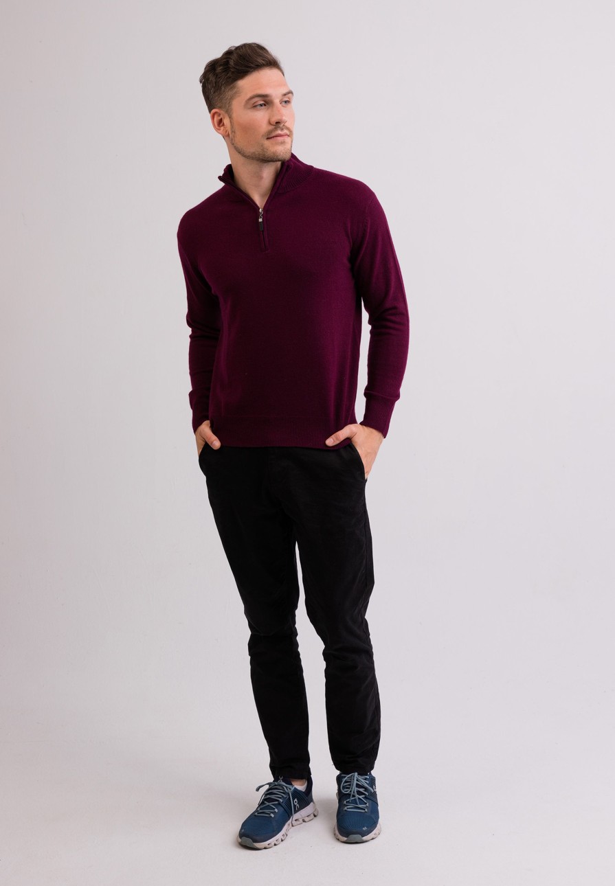 Manner CASH-MERE.CH | Kaschmir Stehkragen Pullover Cranberry Rot