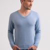 Manner CASH-MERE.CH | Recycelter Kaschmir V-Ausschnitt Pullover Hellblau Melange