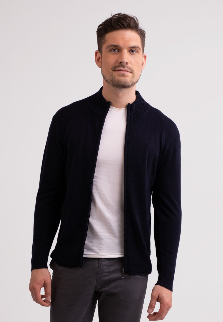 Manner CASH-MERE.CH | Kaschmir Strickjacke Cardigan Marine Blau