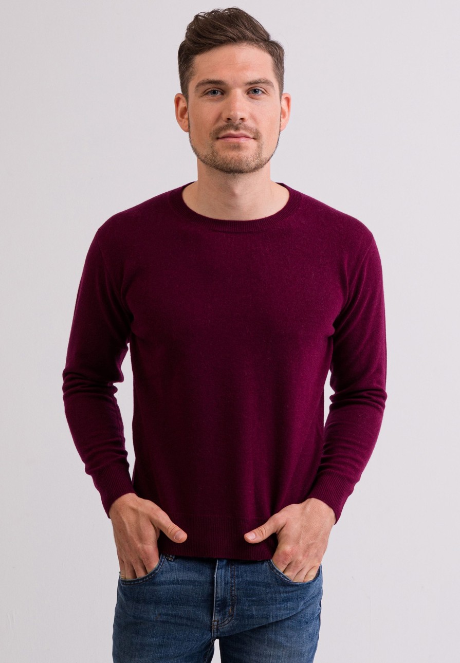 Manner CASH-MERE.CH | Kaschmir Rundhals Pullover Cranberry Rot