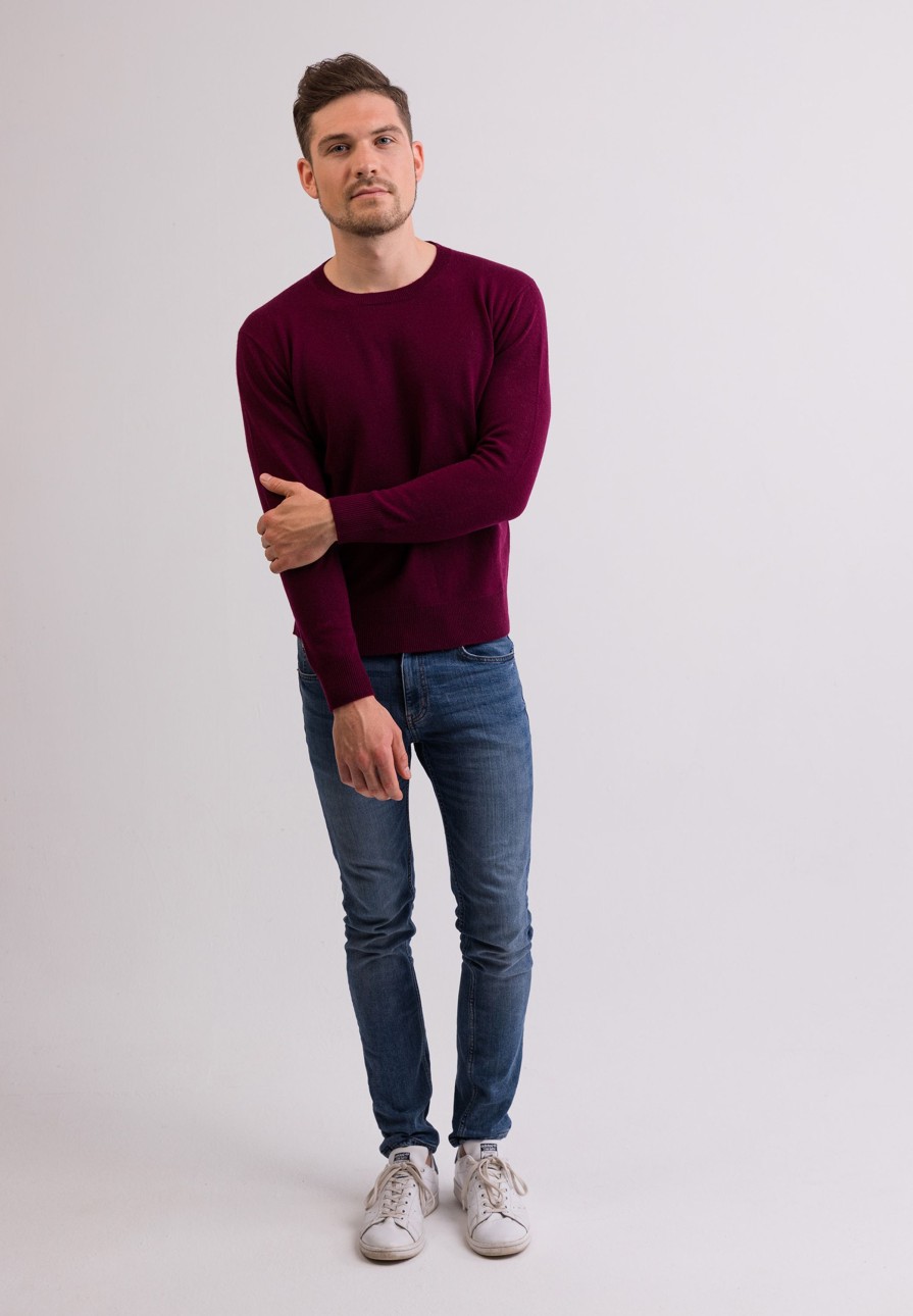 Manner CASH-MERE.CH | Kaschmir Rundhals Pullover Cranberry Rot