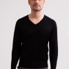 Manner CASH-MERE.CH | Seide Kaschmir V-Ausschnitt Pullover Schwarz